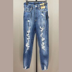 NEW Aeropostale Jeans Womens 0 blue denim skinny distressed preppy casual